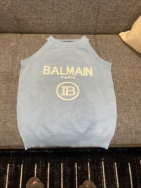 Balmain Light Blue Crewneck Logo Sweater - Men